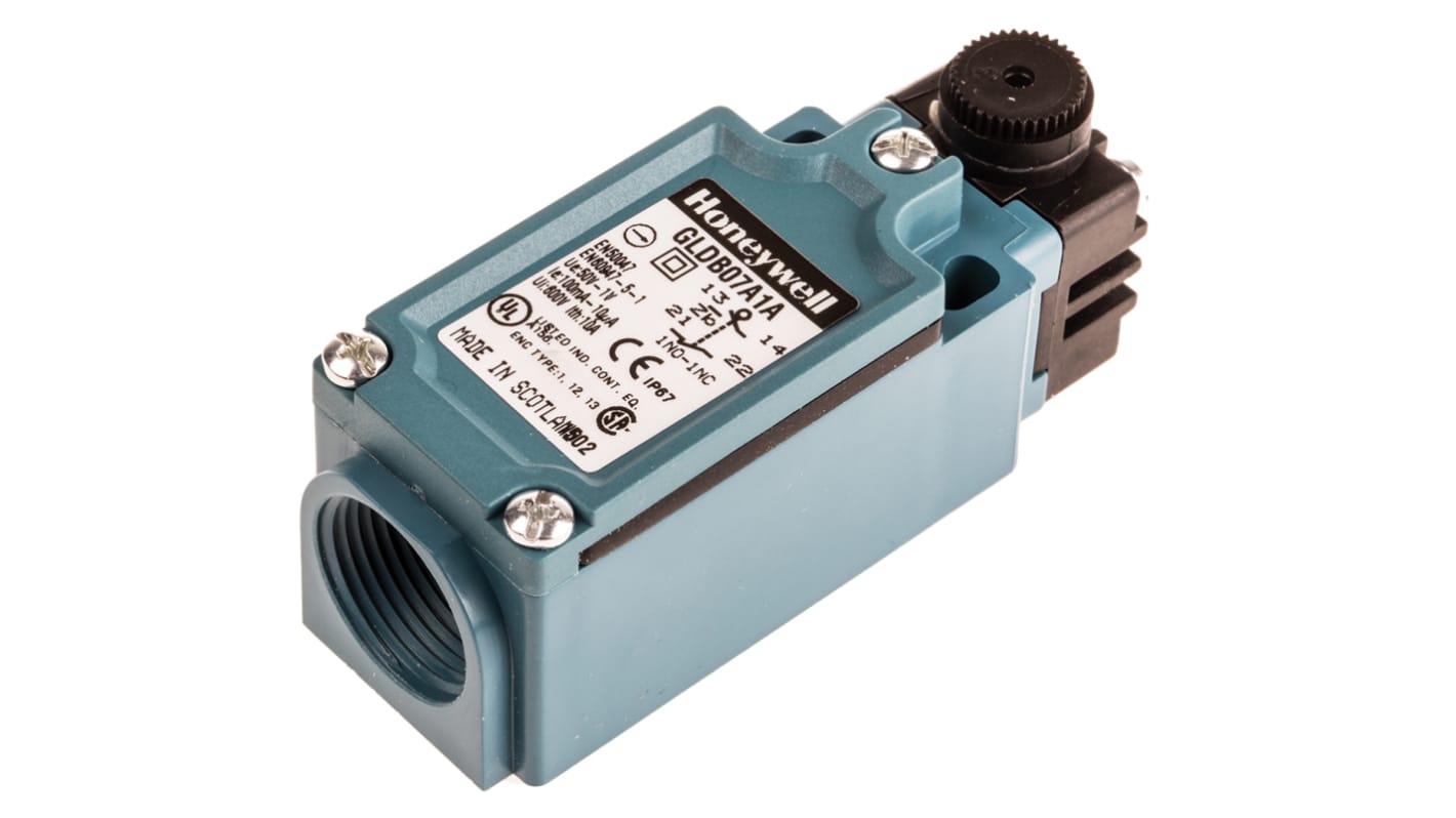 Honeywell GLD Series Roller Lever Limit Switch, NO/NC, IP66, SPDT 1NO/1NC Gold Contacts, Thermoplastic Housing, 50V ac