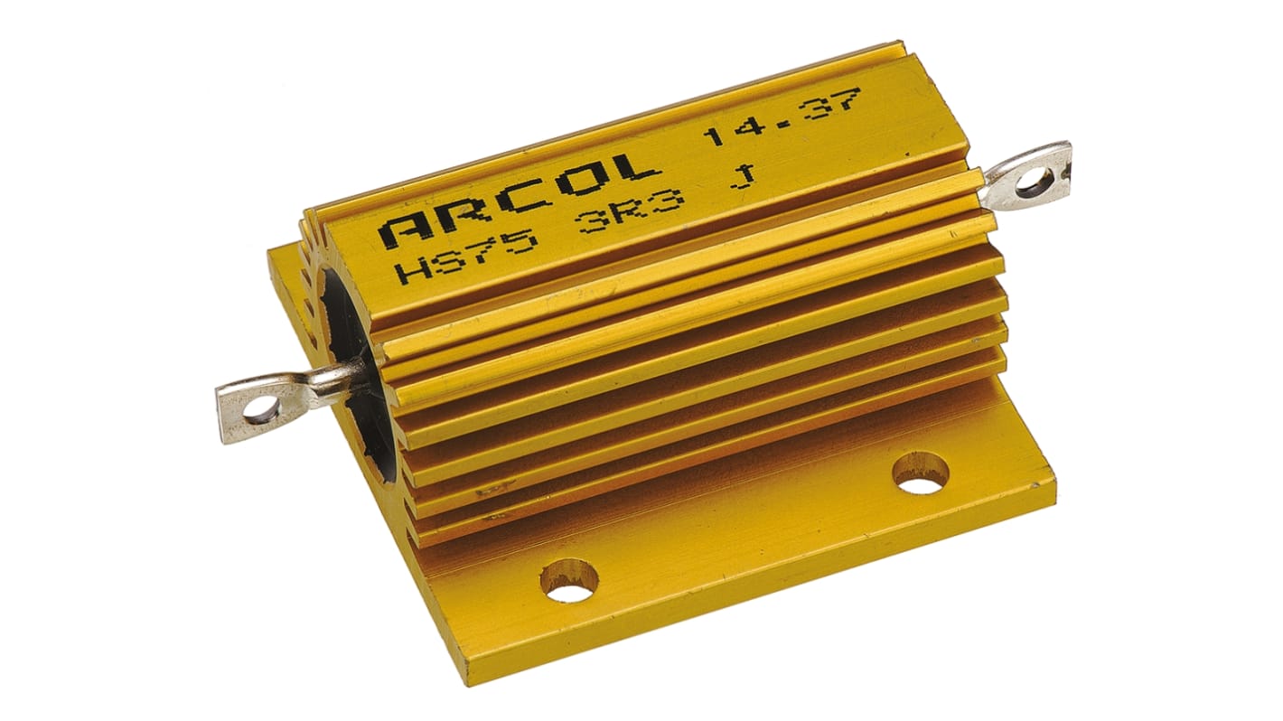 Resistencia de montaje en panel Arcol, 3.3Ω ±5% 75W, Con carcasa de aluminio, Axial, Bobinado