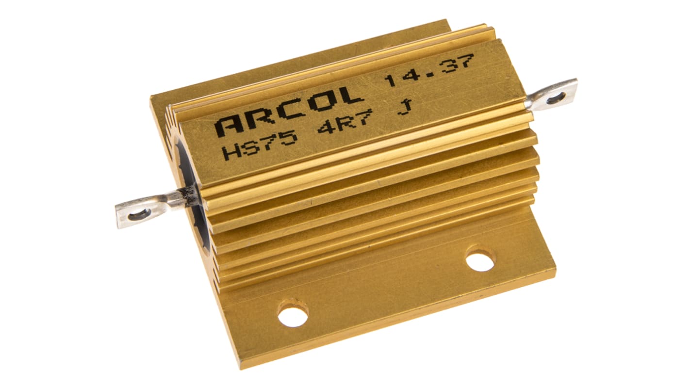 Resistencia de montaje en panel Arcol, 4.7Ω ±5% 75W, Con carcasa de aluminio, Axial, Bobinado