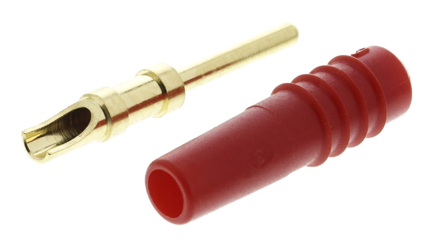 Stäubli 1mm Bananenstecker Rot, Kontakt vergoldet, 30 V, 60V dc / 6A, Lötanschluss