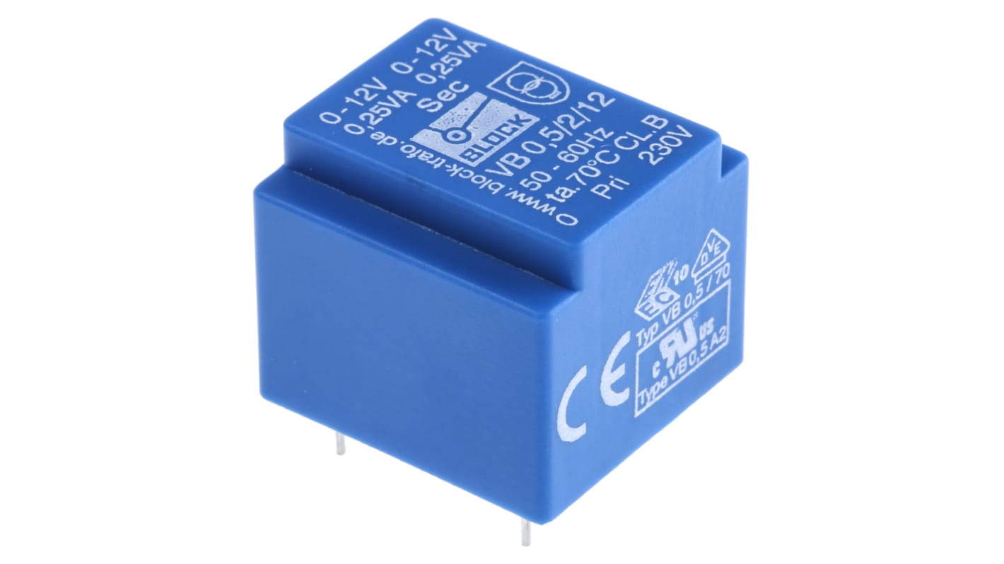 Block 12V ac 2 Output Through Hole PCB Transformer, 0.5VA