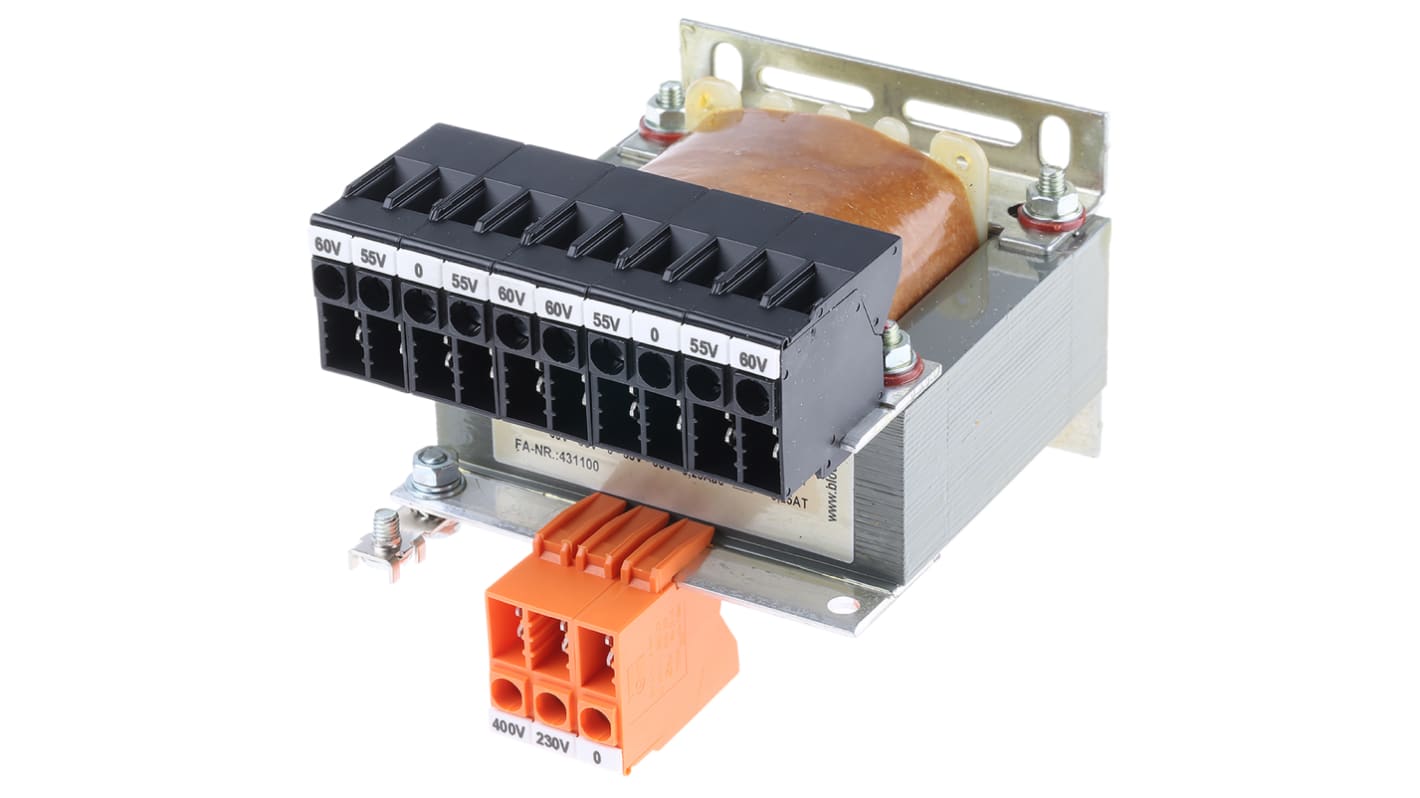 MIT/I/63 Block 63VA DIN Rail Transformer, 230V ac, 400V ac Primary, ±