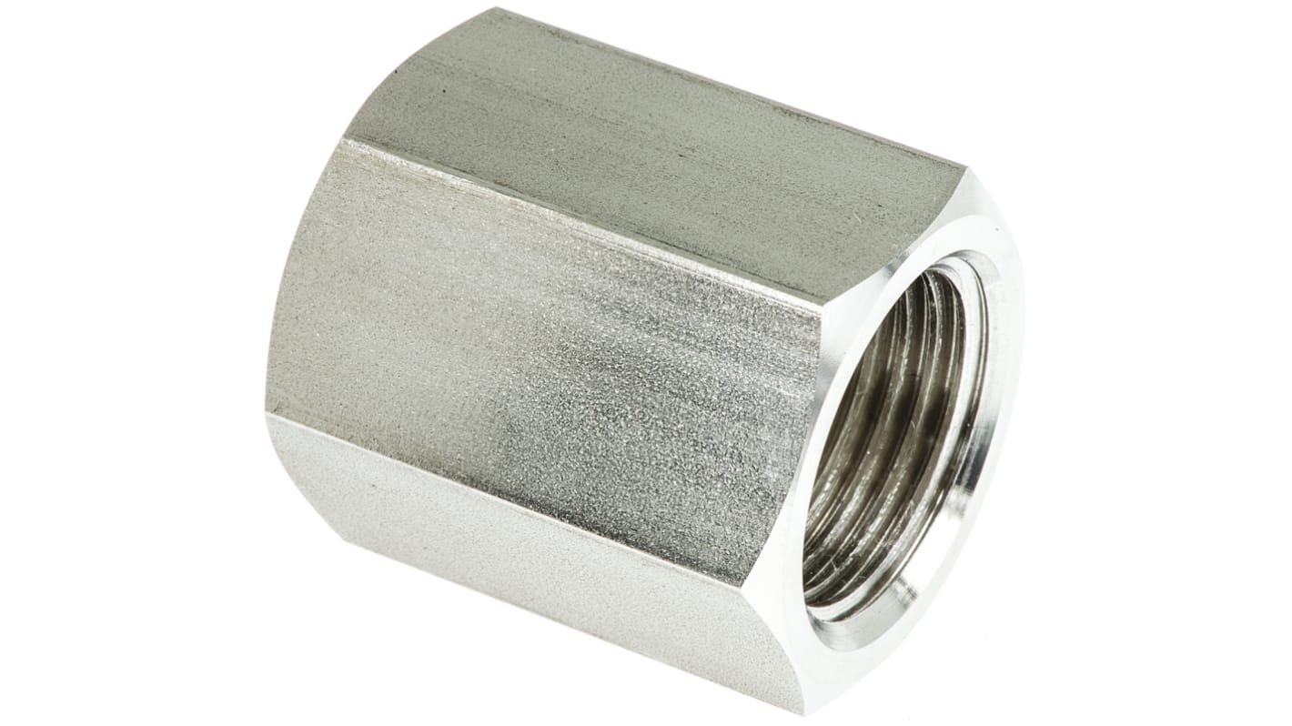 Legris Stainless Steel Pipe Fitting, Straight Hexagon Coupler, Female G 1/2in x Female G 1/2in