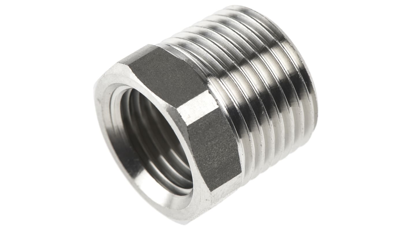 Legris Stainless Steel Pipe Fitting, Straight Hexagon Reducer, Male R 3/8in x Female G 1/4in