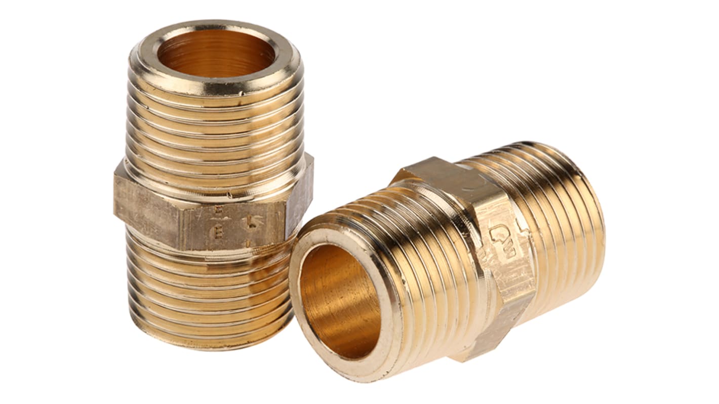 Legris Brass Pipe Fitting, Straight Threaded Adapter, Male R 3/8in to Male R 3/8in