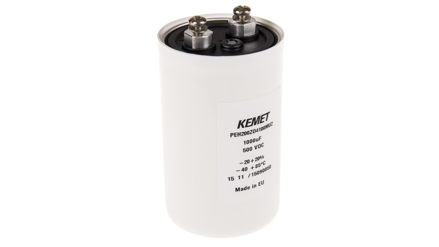 KEMET PEH200, Schraub Elektrolyt Kondensator 1000μF ±20% / 500V dc, Ø 65mm x 105mm x 105mm, +85°C