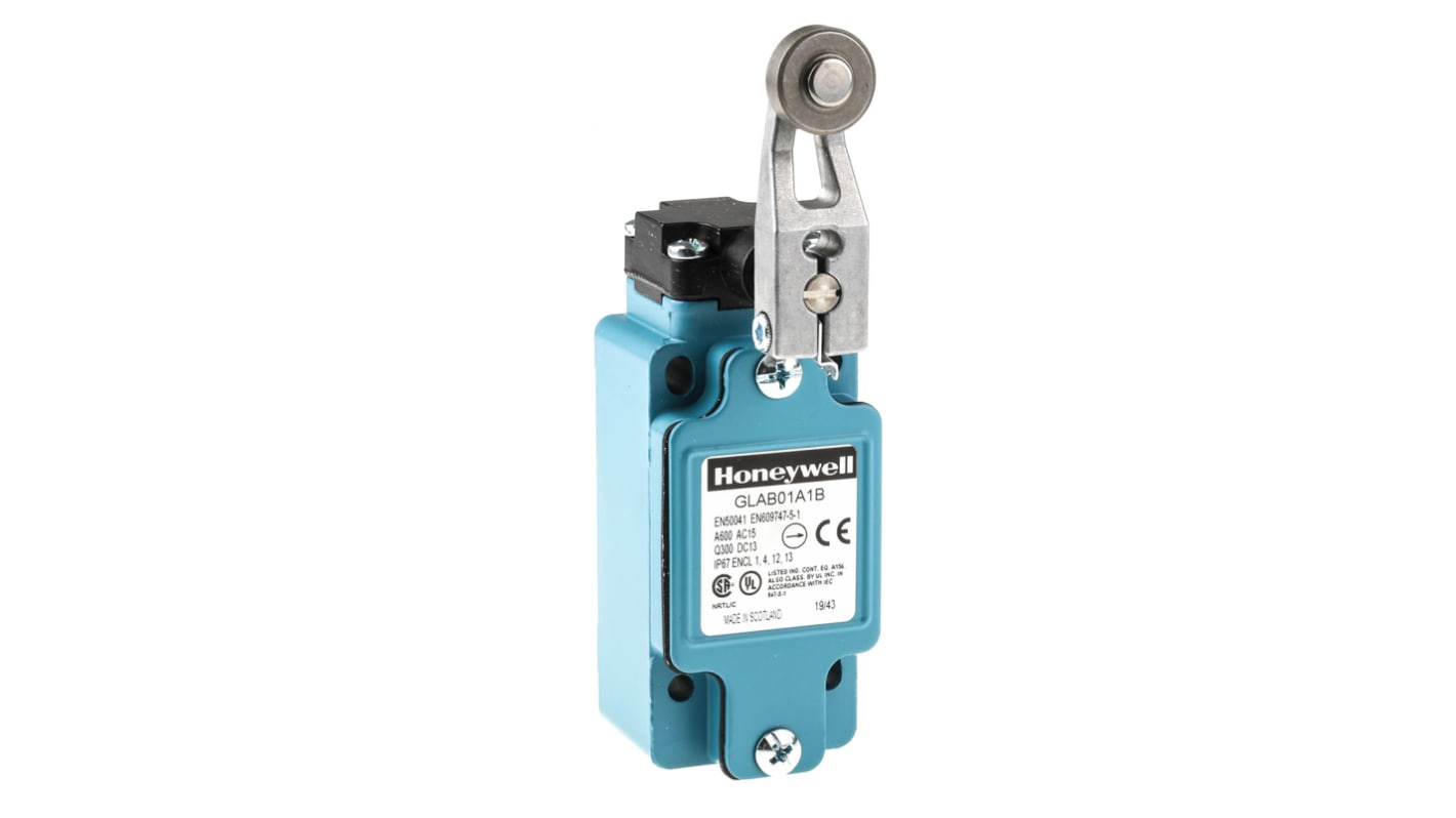 Honeywell GLA Series Roller Lever Limit Switch, NO/NC, IP67, SPDT, Die Cast Zinc Housing, 600V ac Max, 6A Max