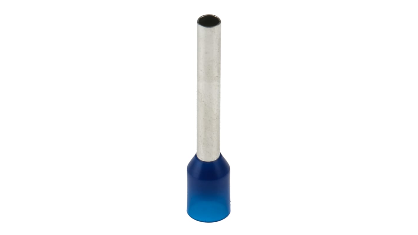 RS PRO Insulated Crimp Bootlace Ferrule, 18mm Pin Length, 2.6mm Pin Diameter, 2.5mm² Wire Size, Blue