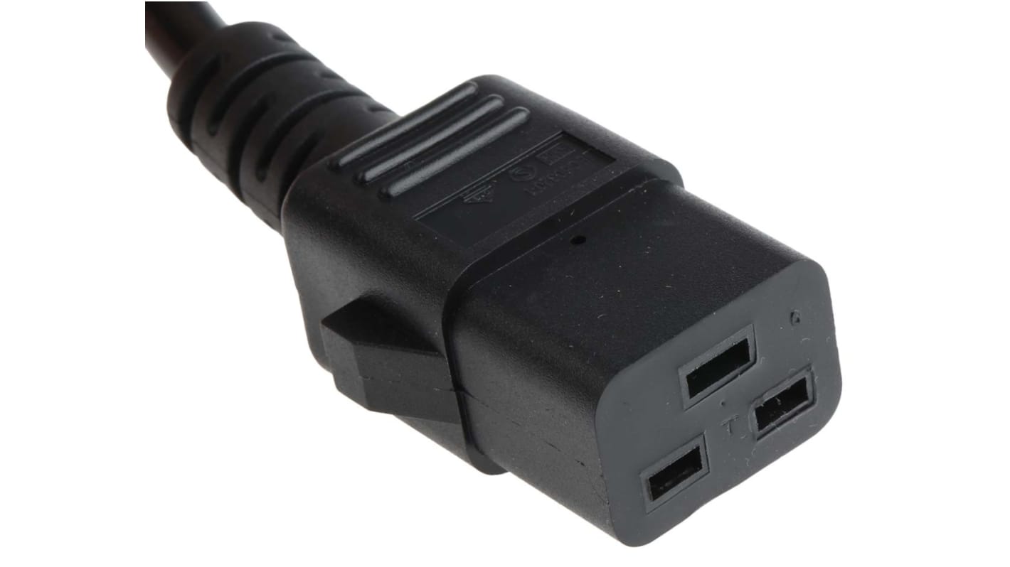 Cable de alimentación RS PRO Negro de 2m, con. A IEC C19, hembra, con. B Sin terminación, hembra, 250 V / 16 A