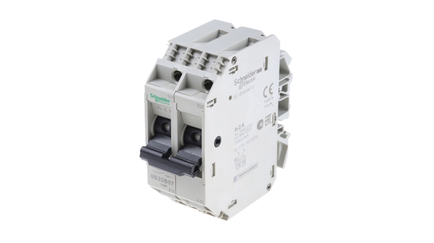 Disjoncteur thermique Schneider Electric GB2, 2A, 2 pôles, 277 V ac, 415V c.a.