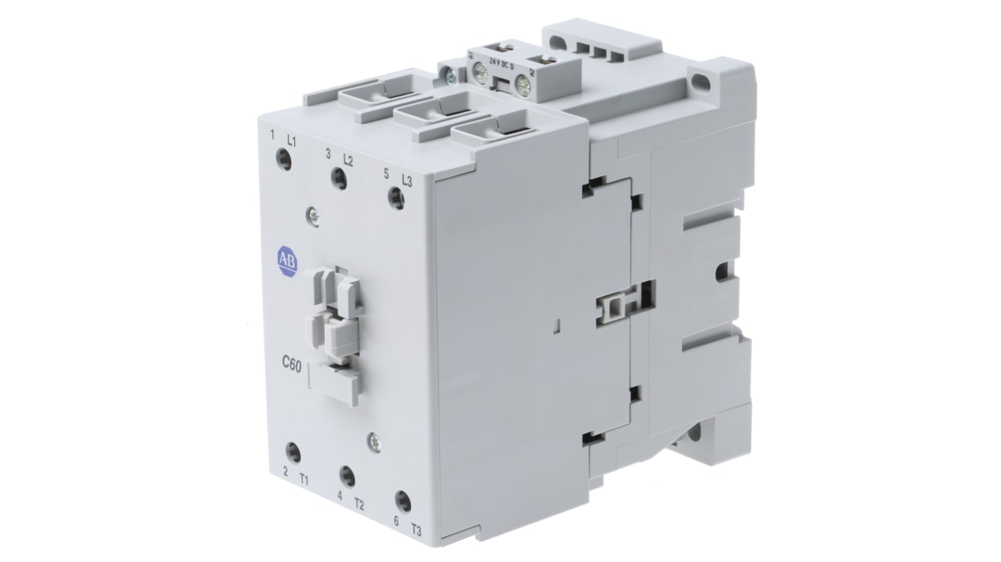 Contactor Allen Bradley Serie 100 100C de 3 polos, 3 NA, 60 A, bobina 24 V dc, 32 kW