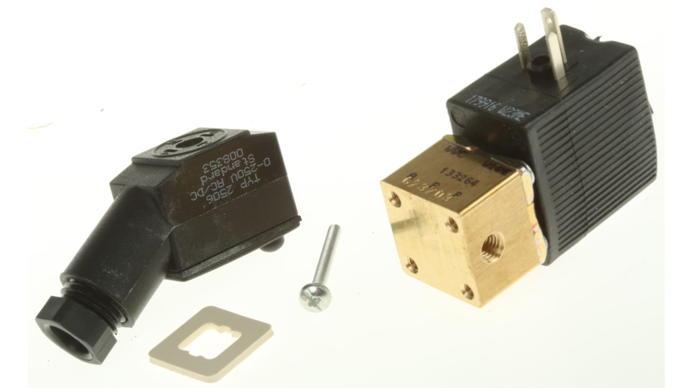 Válvula de solenoide Burkert 6012 de 3 puertos, Hembra métrica M5, Directo, NC de 24 Vdc