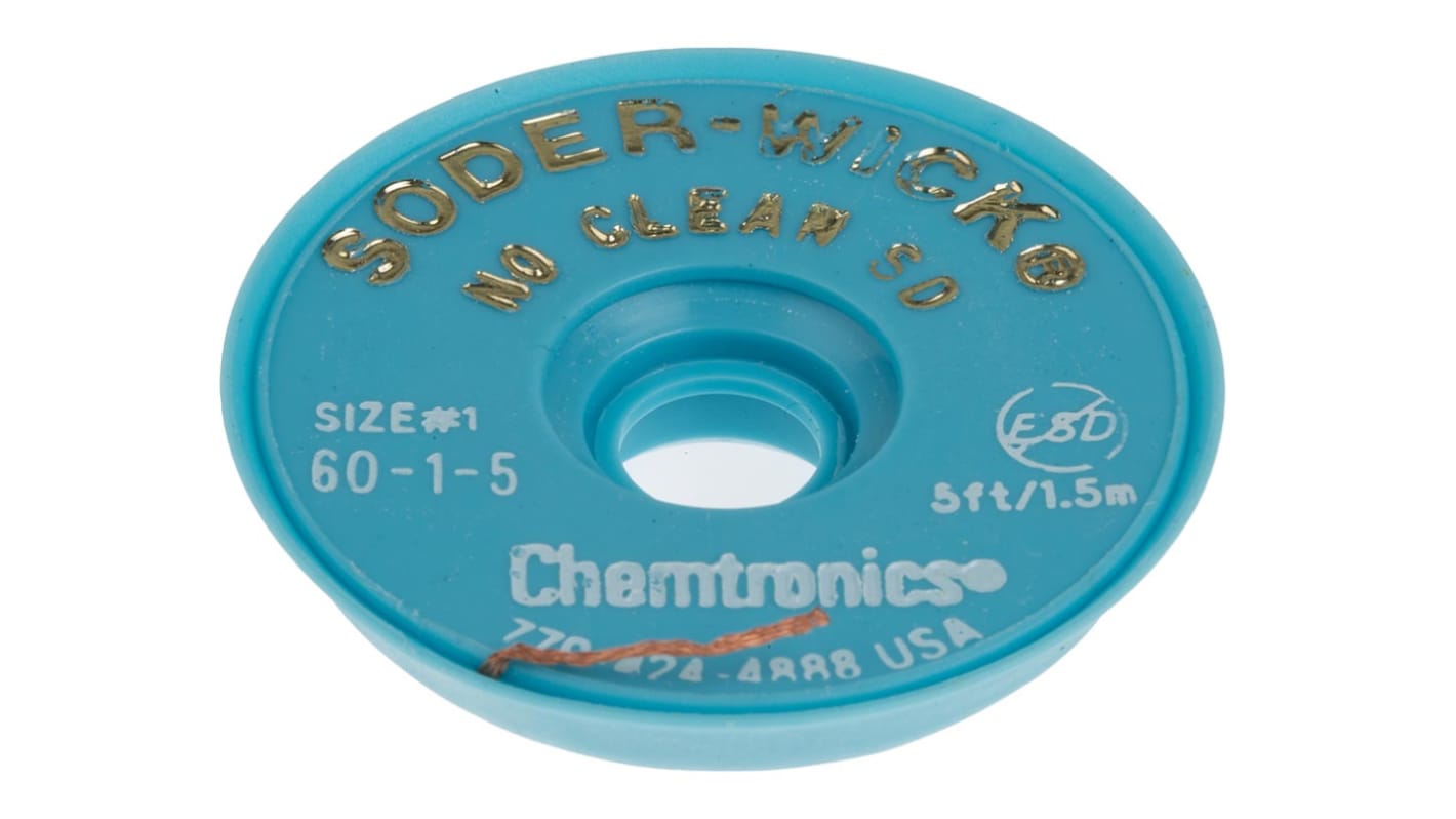 Malla de desoldadura Chemtronics 60-1-5, 0.8mm x 1.5m, sin limpieza