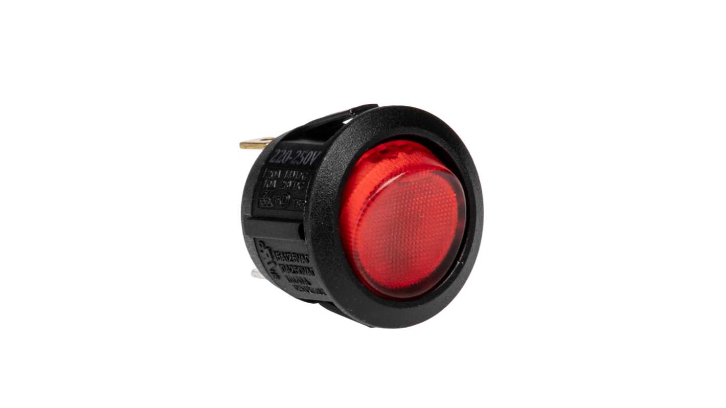 Interruptor de balancín, R13112BNAA, Contacto SPST, On-Off, 10A, Iluminado, Rojo