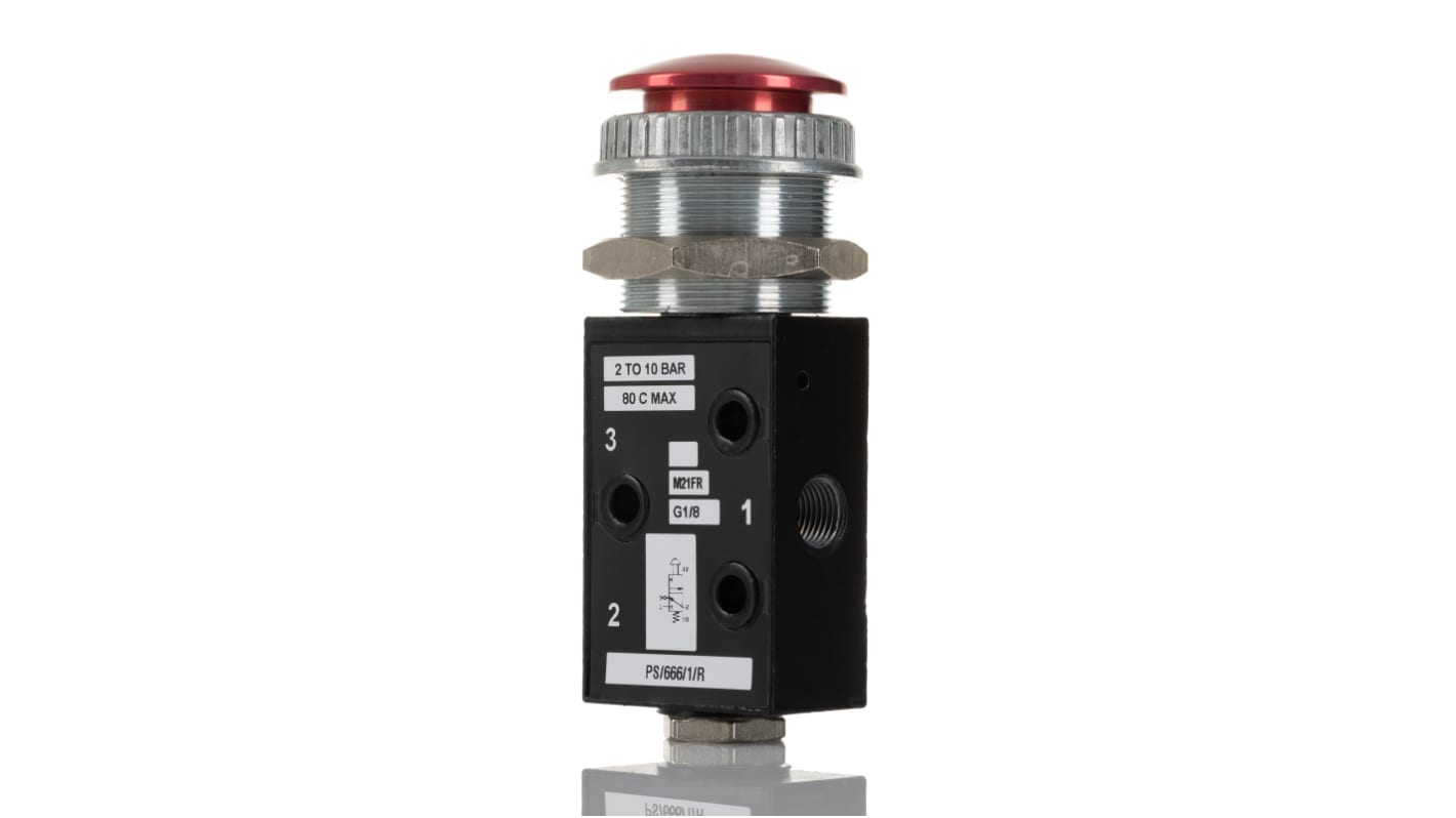 Norgren Push Button 3/2 Pneumatic Manual Control Valve S/666 Series, G 1/8, 1/8in, PS/666/1/R