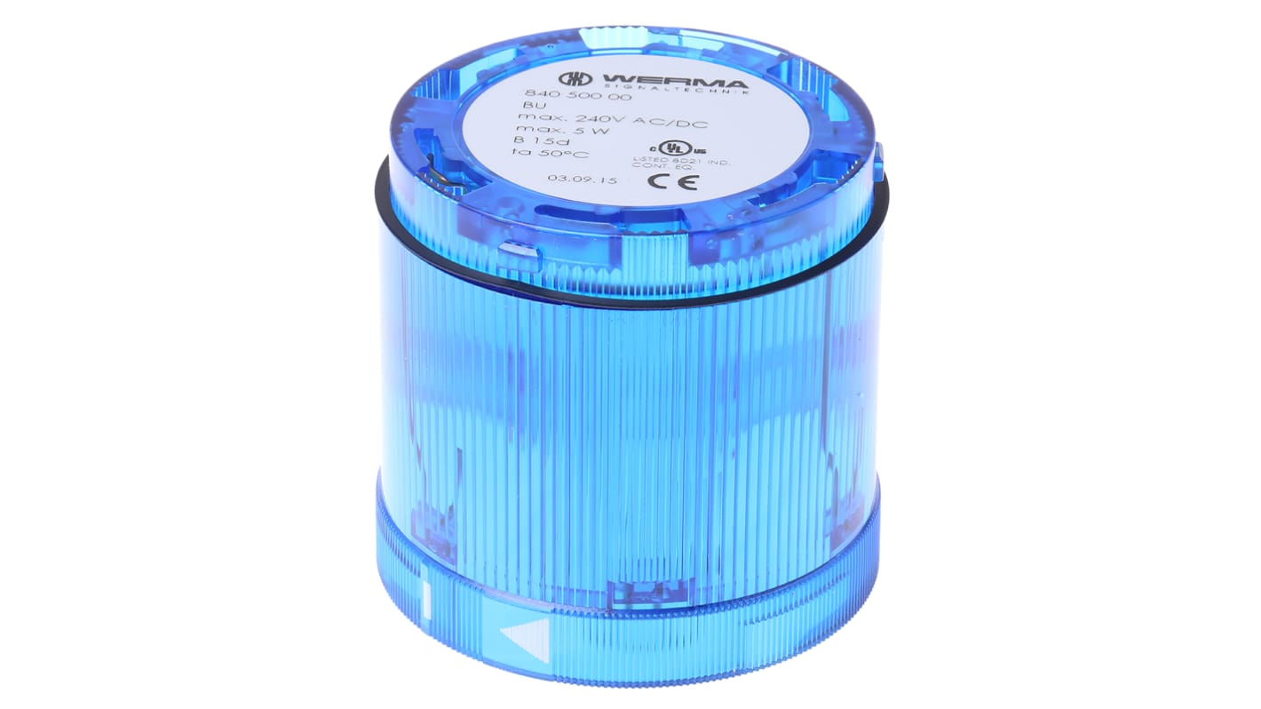 Elemento luminoso Werma 840 constante, Incandescente, Azul, Ø 70mm, alim. 12 → 230 V ac / dc