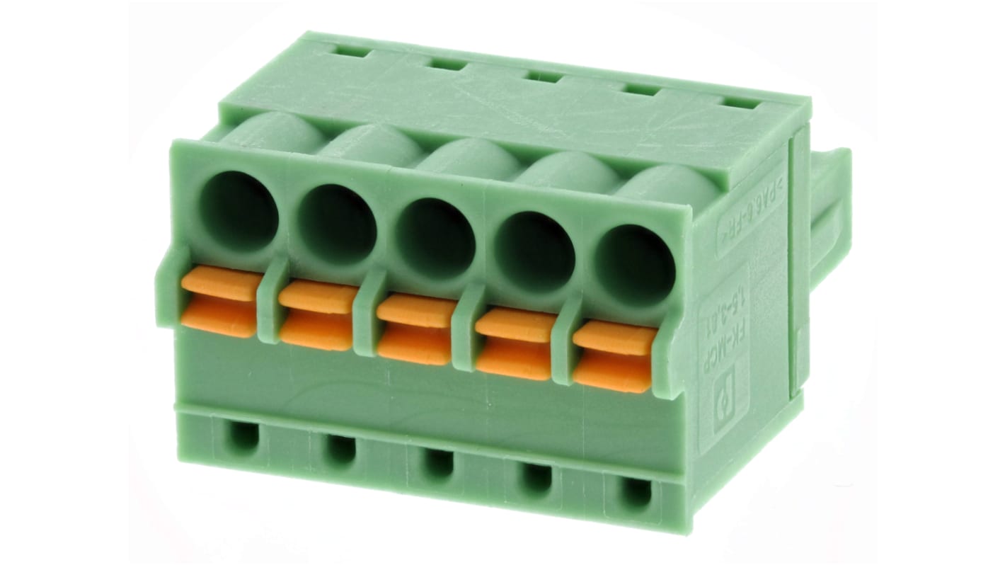 Phoenix Contact 3.81mm Pitch 5 Way Pluggable Terminal Block, Plug, Cable Mount, Spring Cage Termination