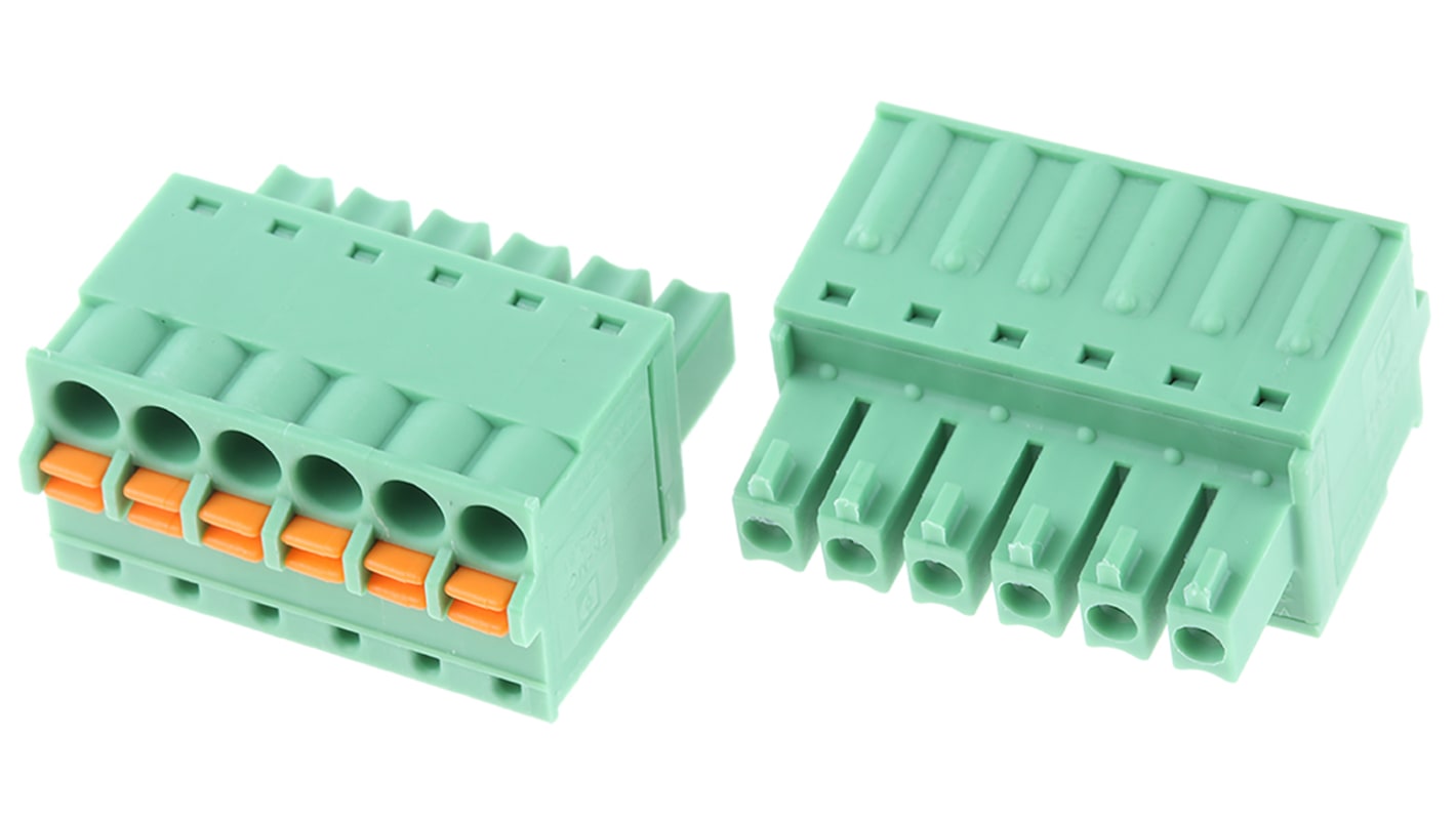 Phoenix Contact 3.81mm Pitch 6 Way Pluggable Terminal Block, Plug, Cable Mount, Spring Cage Termination