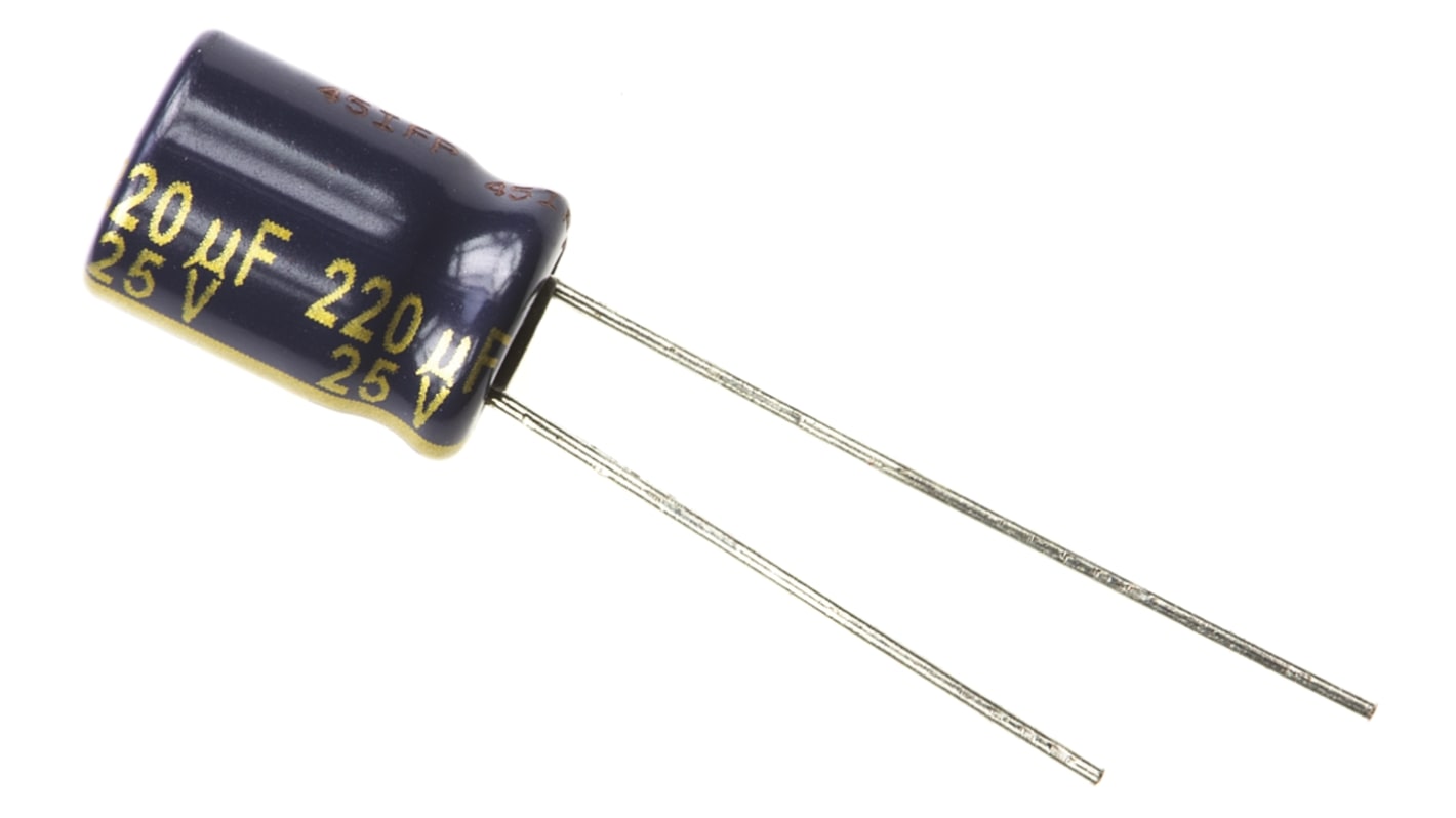 Panasonic 220μF Aluminium Electrolytic Capacitor 25V dc, Radial, Through Hole - EEUFC1E221