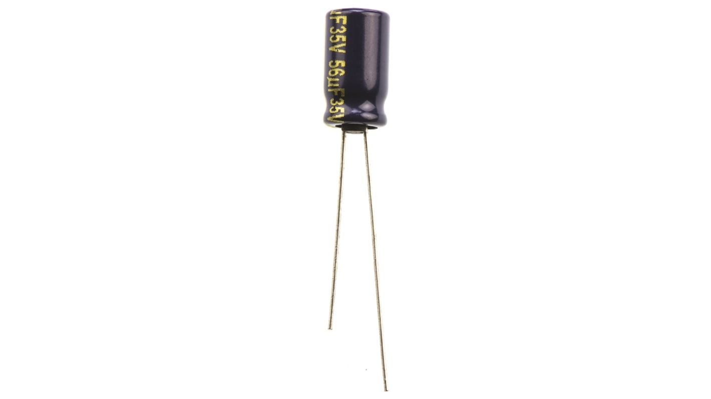 Panasonic , THT Aluminium-Elektrolyt Kondensator 56μF ±20% / 35V dc, Ø 6.3mm x 11.2mm, bis 105°C