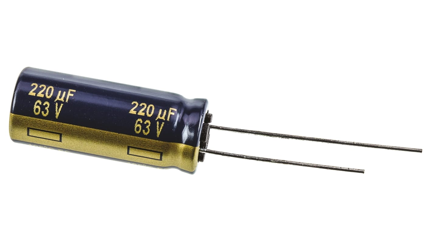 Panasonic 220μF Aluminium Electrolytic Capacitor 63V dc, Radial, Through Hole - EEUFC1J221