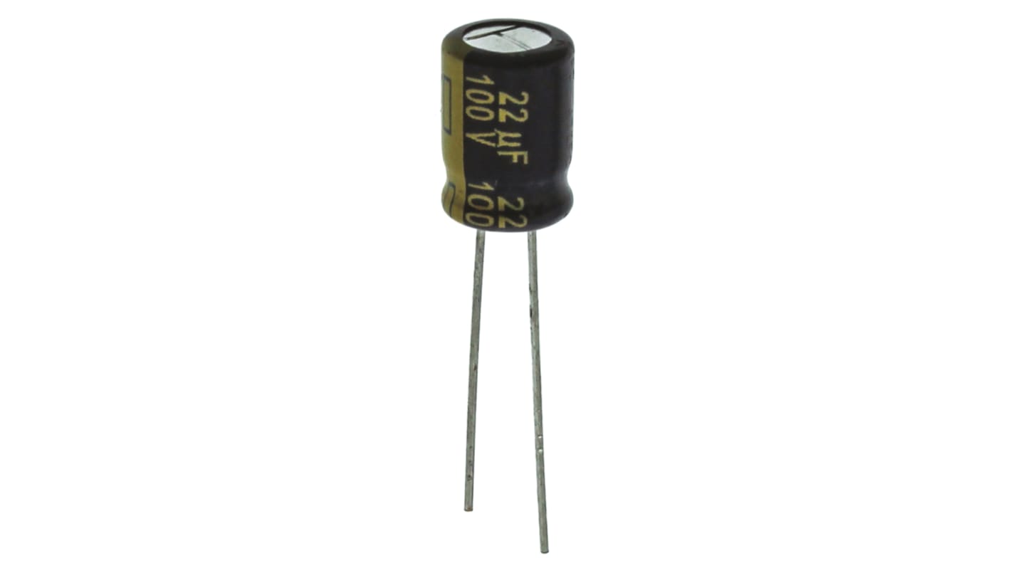 Panasonic 22μF Aluminium Electrolytic Capacitor 100V dc, Radial, Through Hole - EEUFC2A220