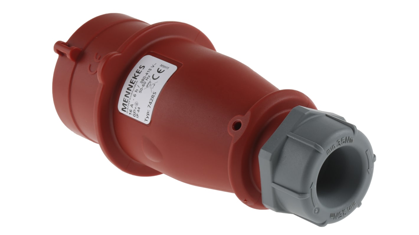 MENNEKES, AM-TOP IP44 Red Cable Mount 7P Industrial Power Plug, Rated At 16A, 400 V