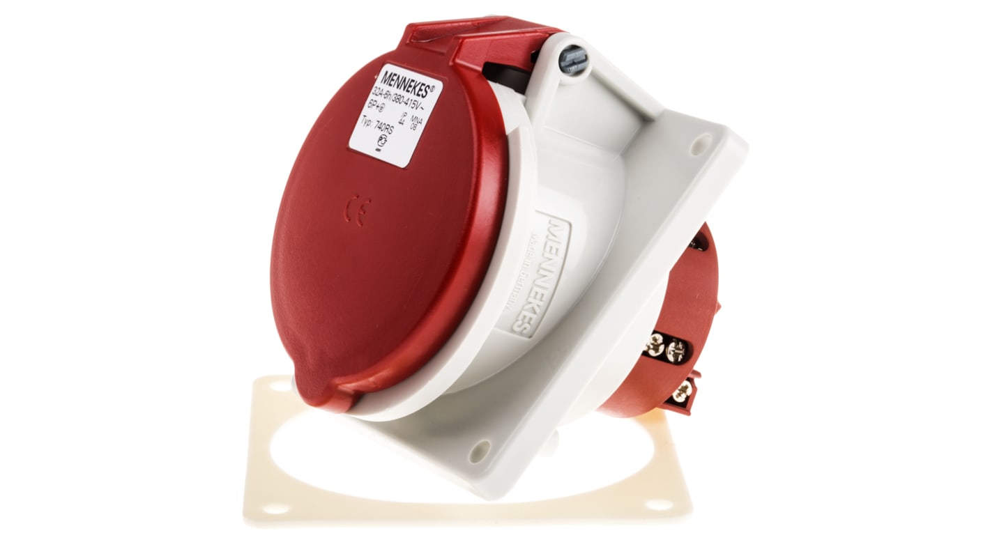 MENNEKES IP44 Red Panel Mount 7P 20 ° Industrial Power Socket, Rated At 32A, 400 V