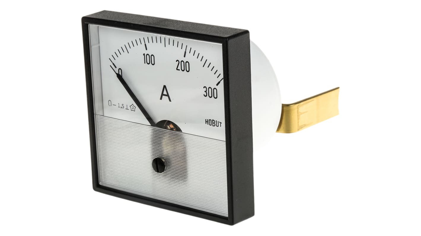 Amperometro analogico da pannello HOBUT, max 0/300A For Shunt 75MV, c.c., foro L 72mm x H 72mm, Classe 1.5