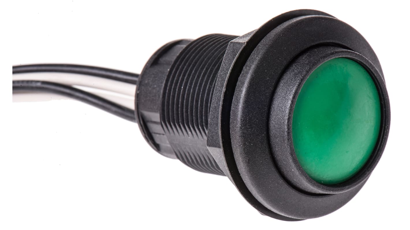 Interruptor de Botón Pulsador ITW Switches 49-76, color de botón Verde, SPST, acción momentánea, 6 A a 250 V ac, 250V
