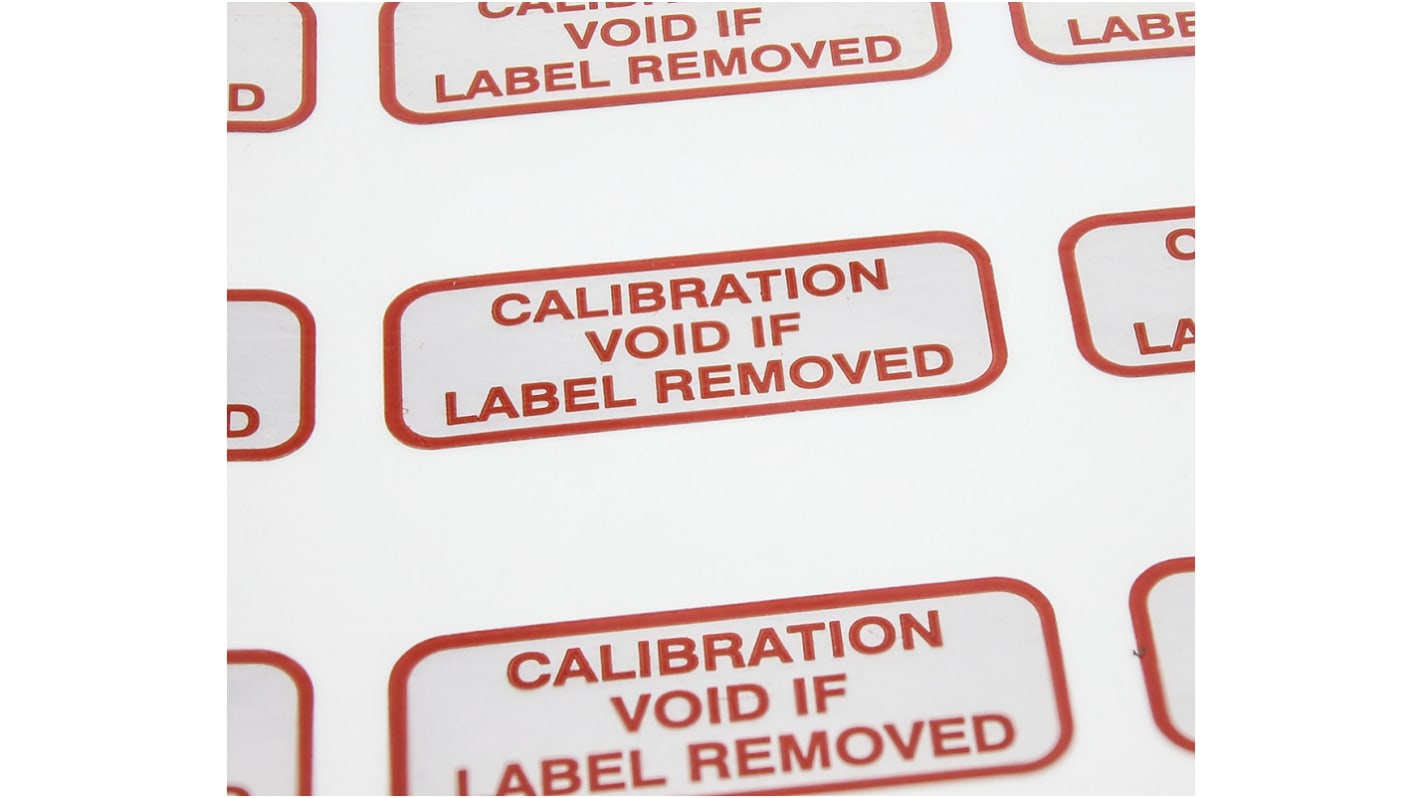 RS PRO Adhesive Pre-Printed Red Label-Calibration Void Removed-. Quantity: 140