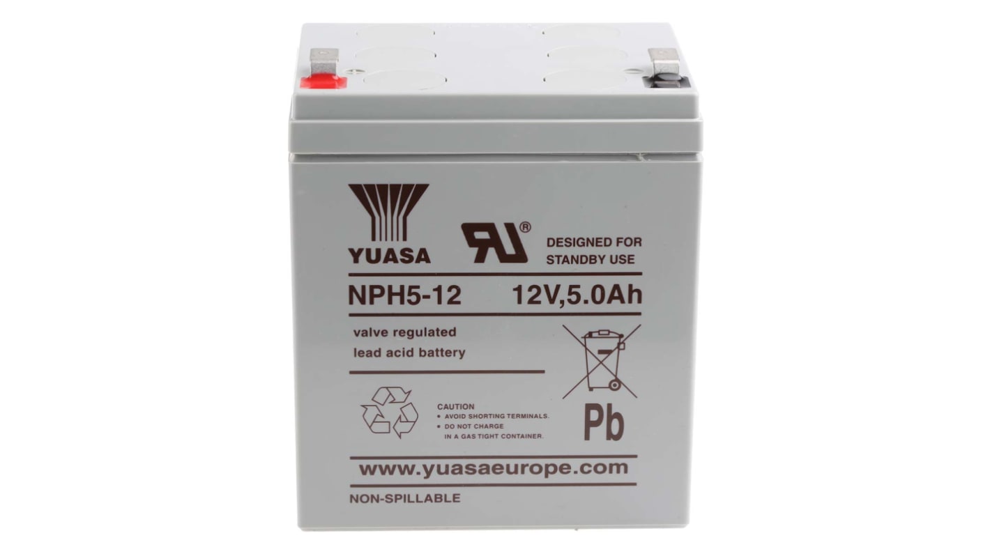 Yuasa 12V Faston F2 Sealed Lead Acid Battery, 5.1Ah