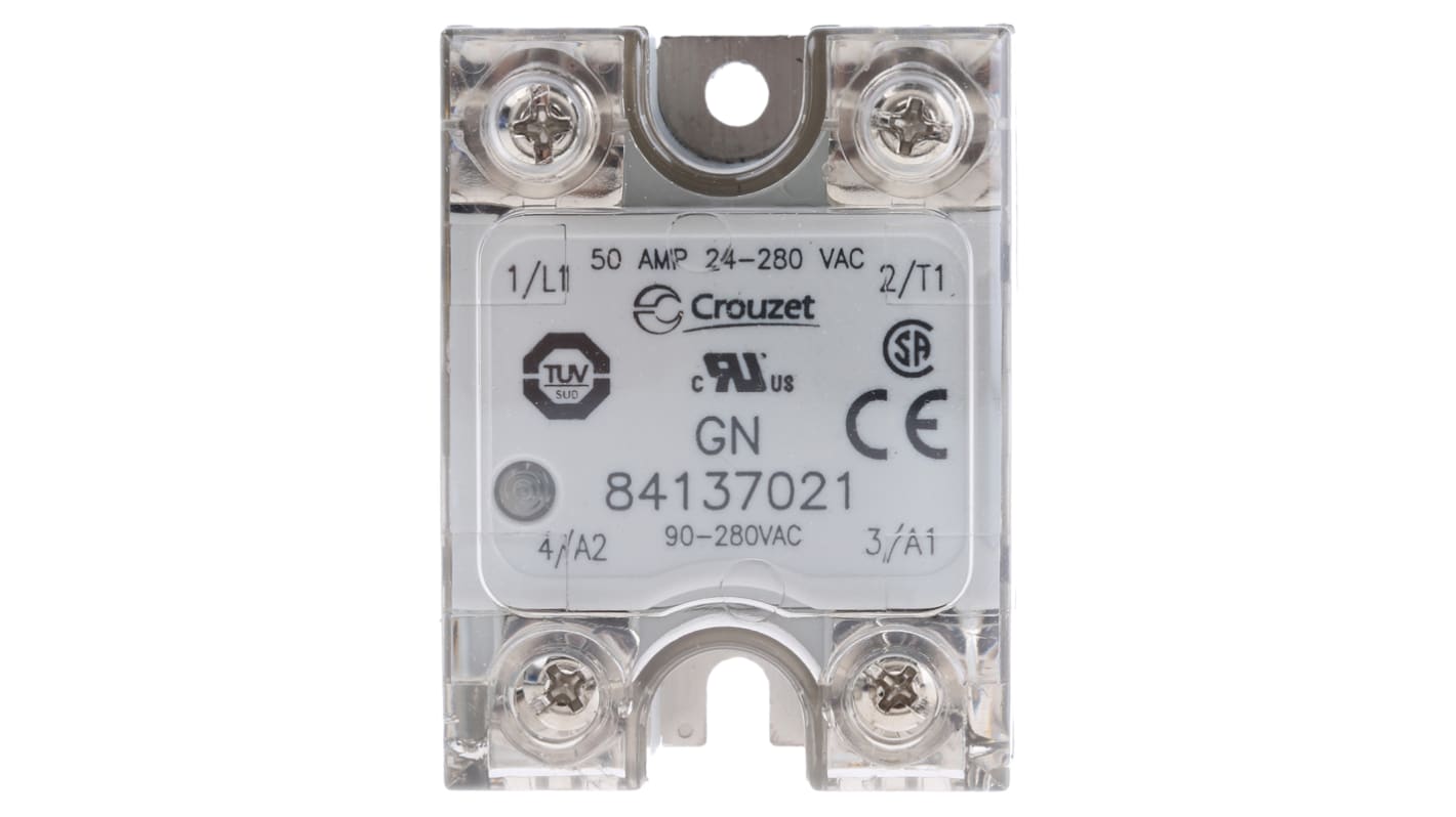 Relé de estado sólido Crouzet, control 90 → 280 Vac, carga 24 → 280V ac, 50 A máx., montaje en panel