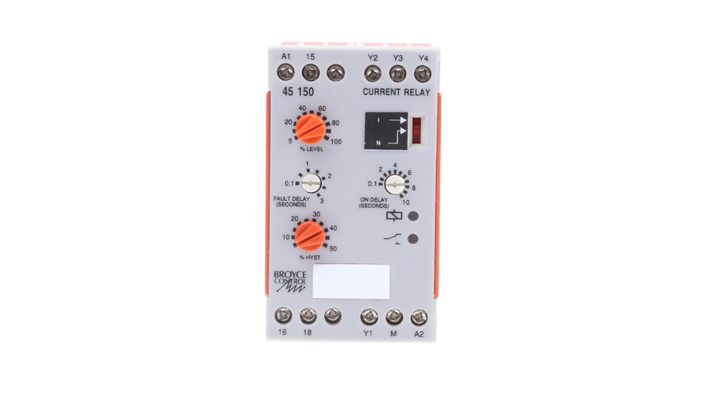 Broyce Control Current Monitoring Relay, 1 Phase, SPDT, DIN Rail