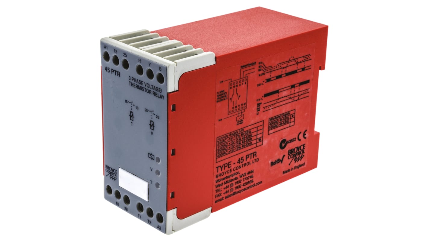 Broyce Control Phase, Temperature Monitoring Relay, 3 Phase, DPST, DIN Rail