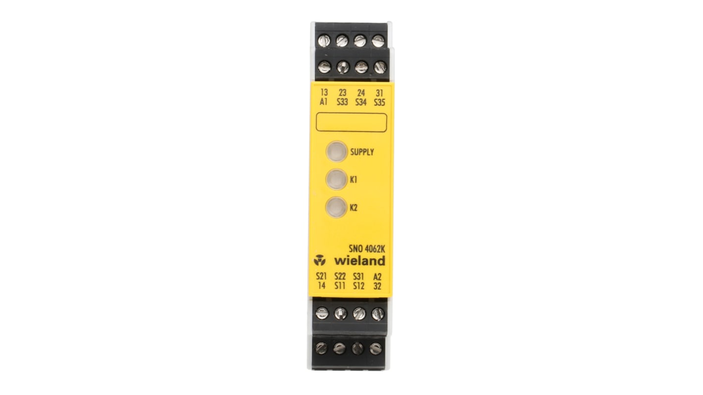 Relé de seguridad Wieland safeRELAY SNO 4062 de 2 canales, para Parada de Emergencia, 24V ac/dc, cat. seg. ISO 13849-1 4