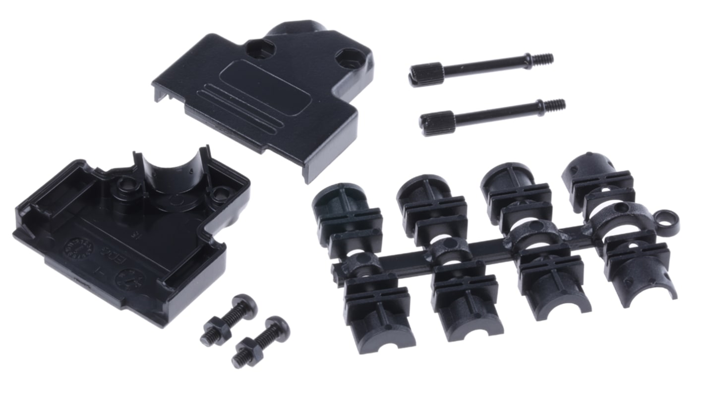 MH Connectors MHD45PPK Series ABS Angled D Sub Backshell, 15 Way, Strain Relief