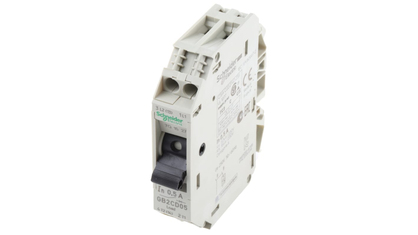 Schneider Electric Thermal Circuit Breaker - GB2 1P + N Pole 250V ac Voltage Rating DIN Rail Mount, 500mA Current Rating