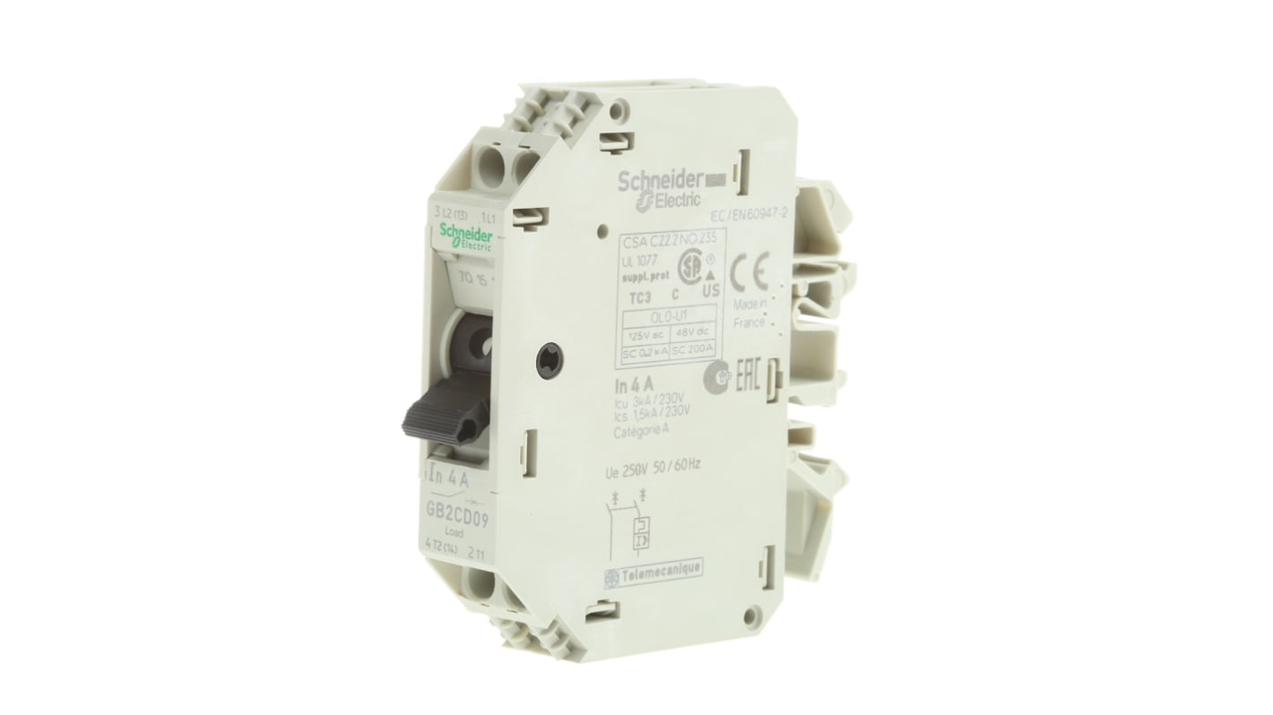 GB2CD09 Schneider Electric Thermal Circuit Breaker 1P + N Pole DIN Rail Mount, 4A Current