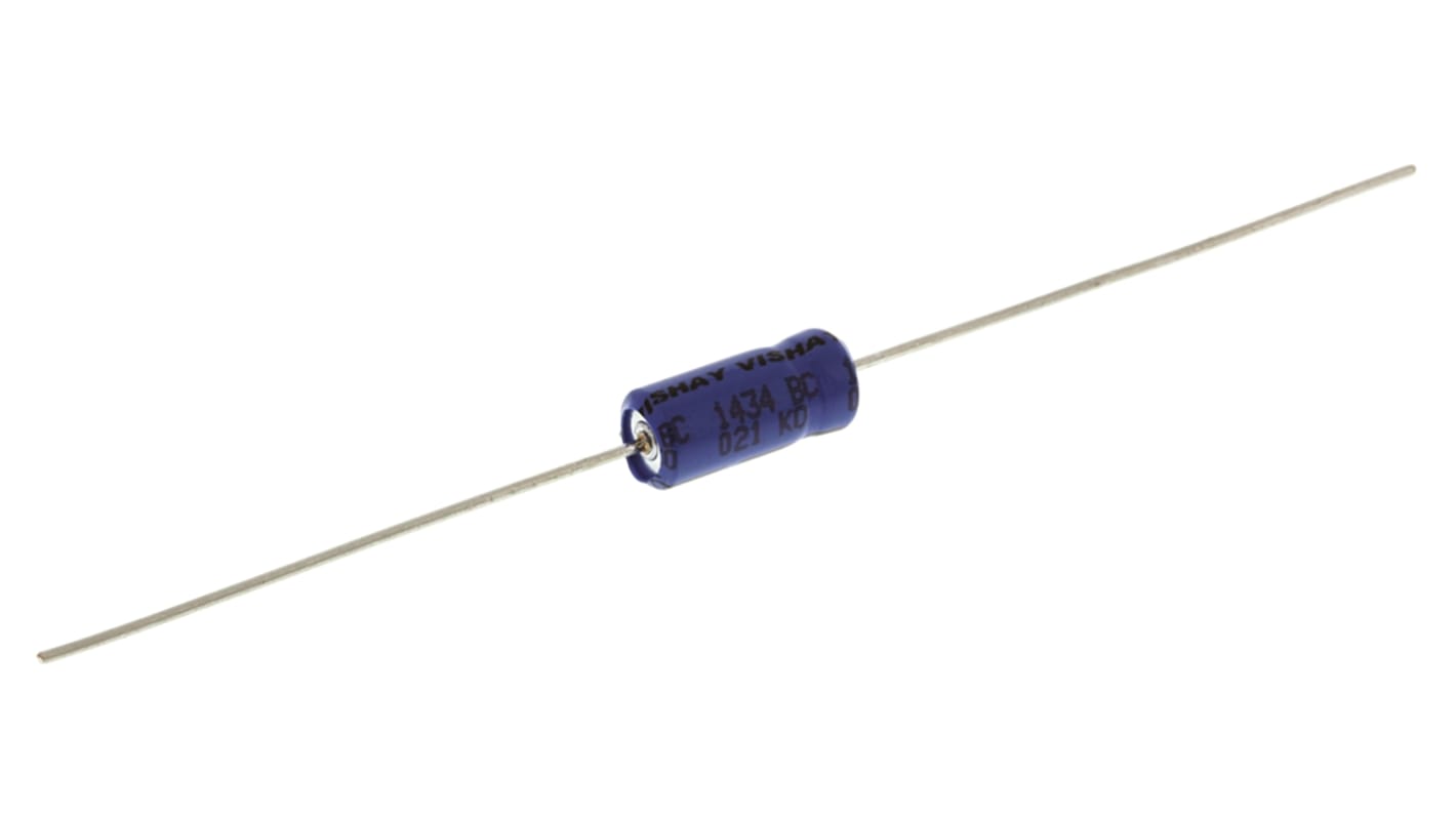 Vishay Aluminium Electrolytic Capacitor 10μF 63V dc 4.5mm Axial 021 ASM Series, Through Hole Electrolytic, ±20%