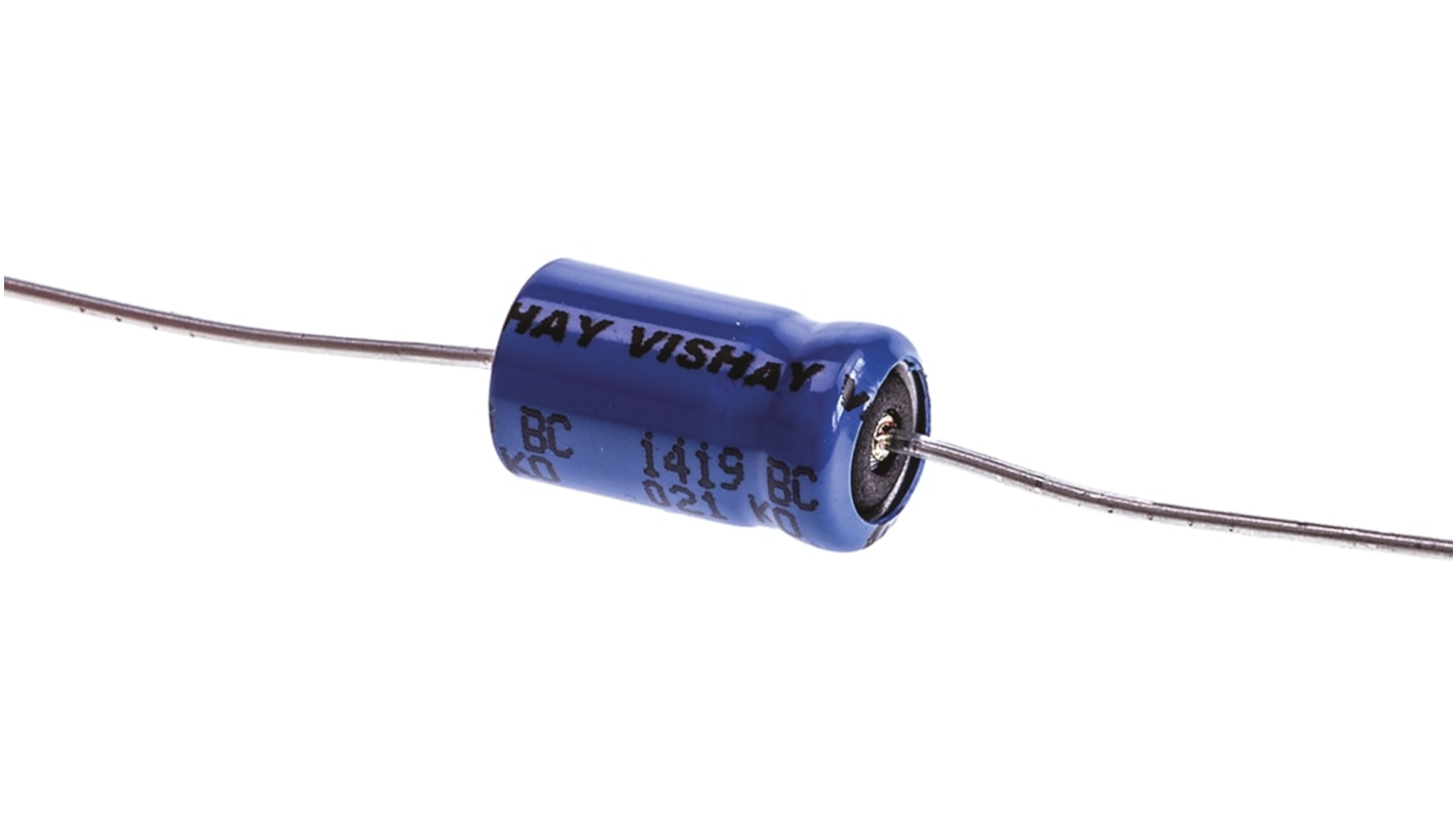 Condensador electrolítico de aluminio Vishay MAL202138229E3, 22μF, ±20%, 63V dc, Orificio Pasante, 5,8Ω +85°C