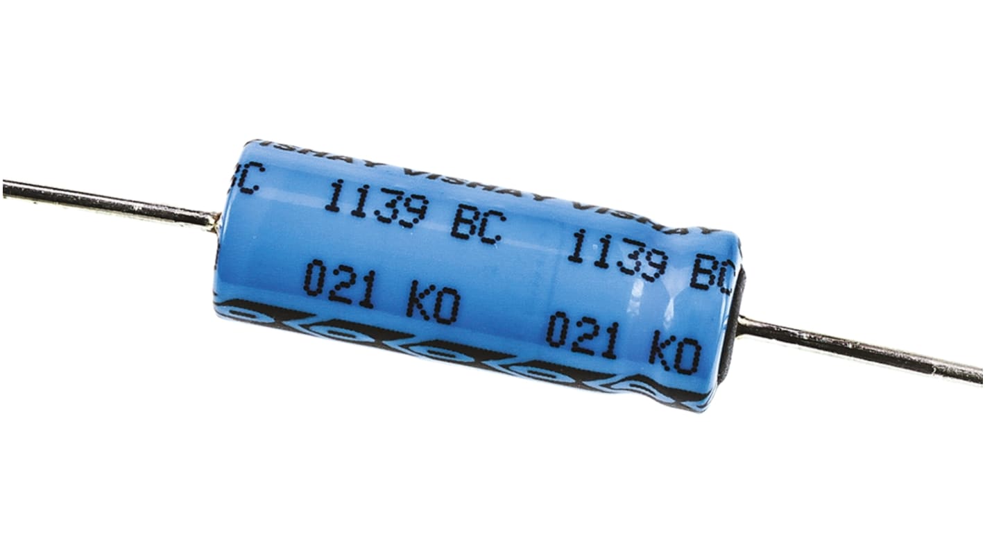 Vishay Aluminium Electrolytic Capacitor 47μF 63V dc 6.5mm Axial 021 ASM Series, Through Hole Electrolytic, ±20%