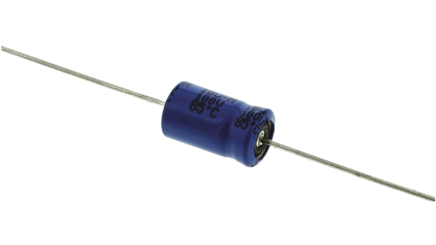 Vishay Aluminium Electrolytic Capacitor 10μF 100V dc 6mm Axial 021 ASM Series, Through Hole Electrolytic, ±20%