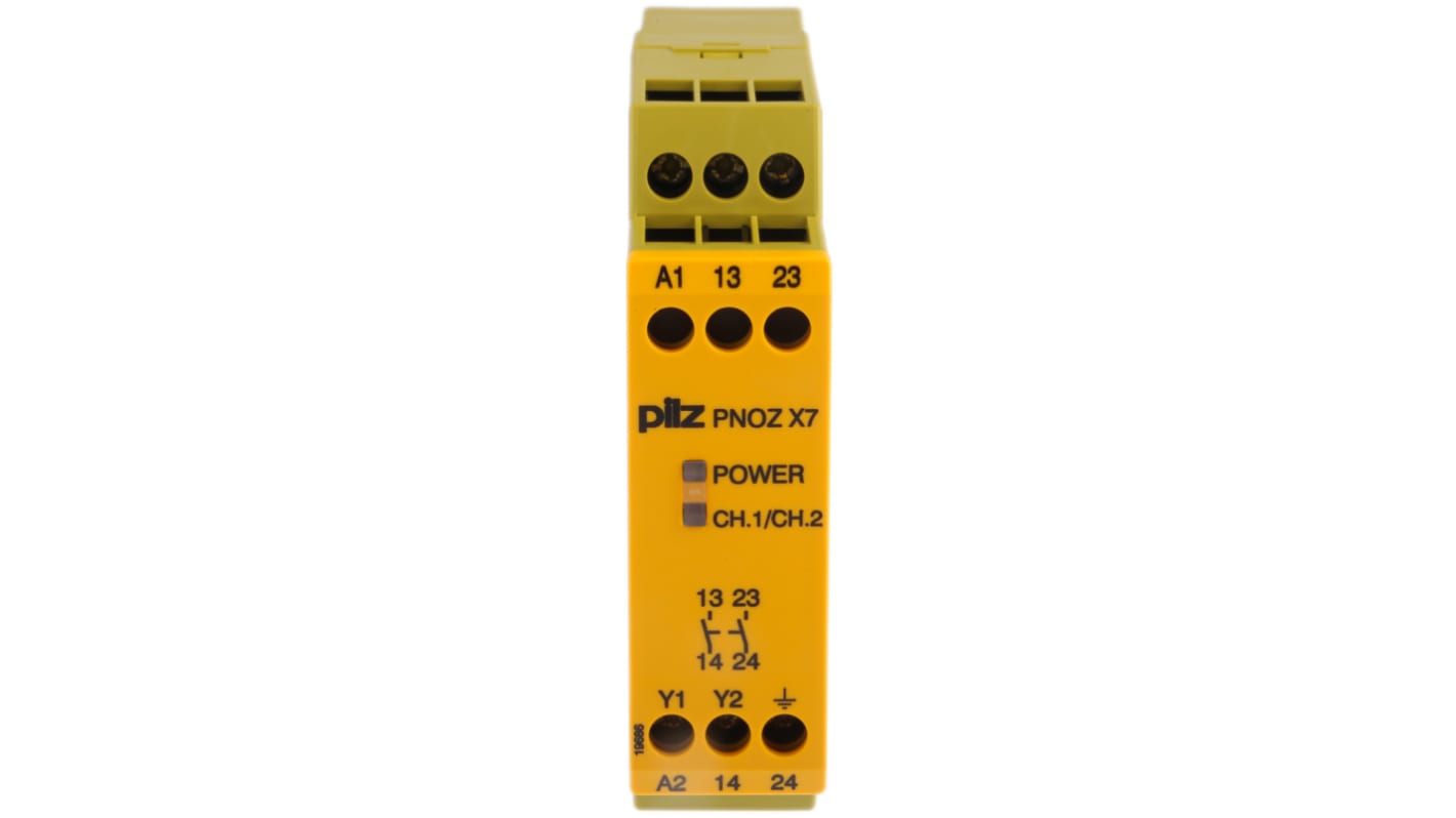 Relé de seguridad Pilz PNOZ X PNOZ X7 de 1 canal, para Bloqueo/interruptor de seguridad, 230V ac, cat. seg. ISO 13849-1