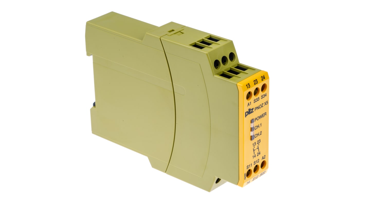 Relé de seguridad Pilz PNOZ X PNOZ X5 de 1, 2 canales, para Bloqueo/interruptor de seguridad, 24V ac/dc, cat. seg. ISO