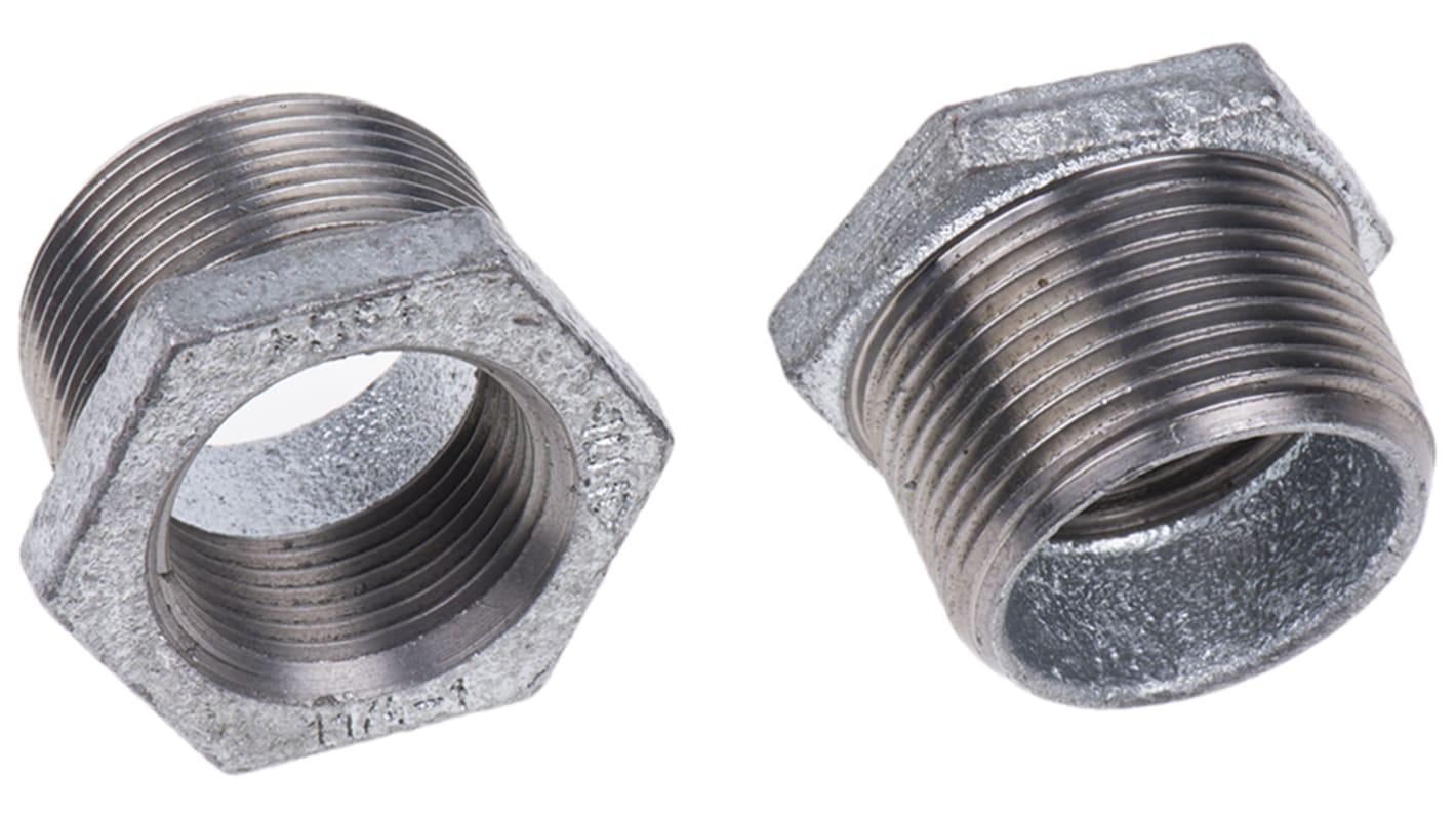 Georg Fischer Galvanised Malleable Iron Fitting, Straight Reducer Bush, Male BSPT 1-1/4in to Female BSPP 1in