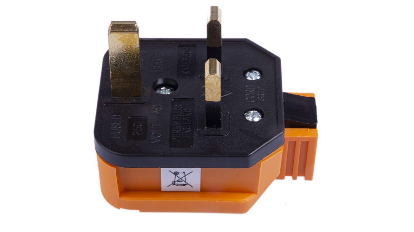 Hálózati dugasz Narancs 2P+E, 13A, Dugó, típus:(Egyesült Királyság) G típusú – brit, BS1363, 250 V 0