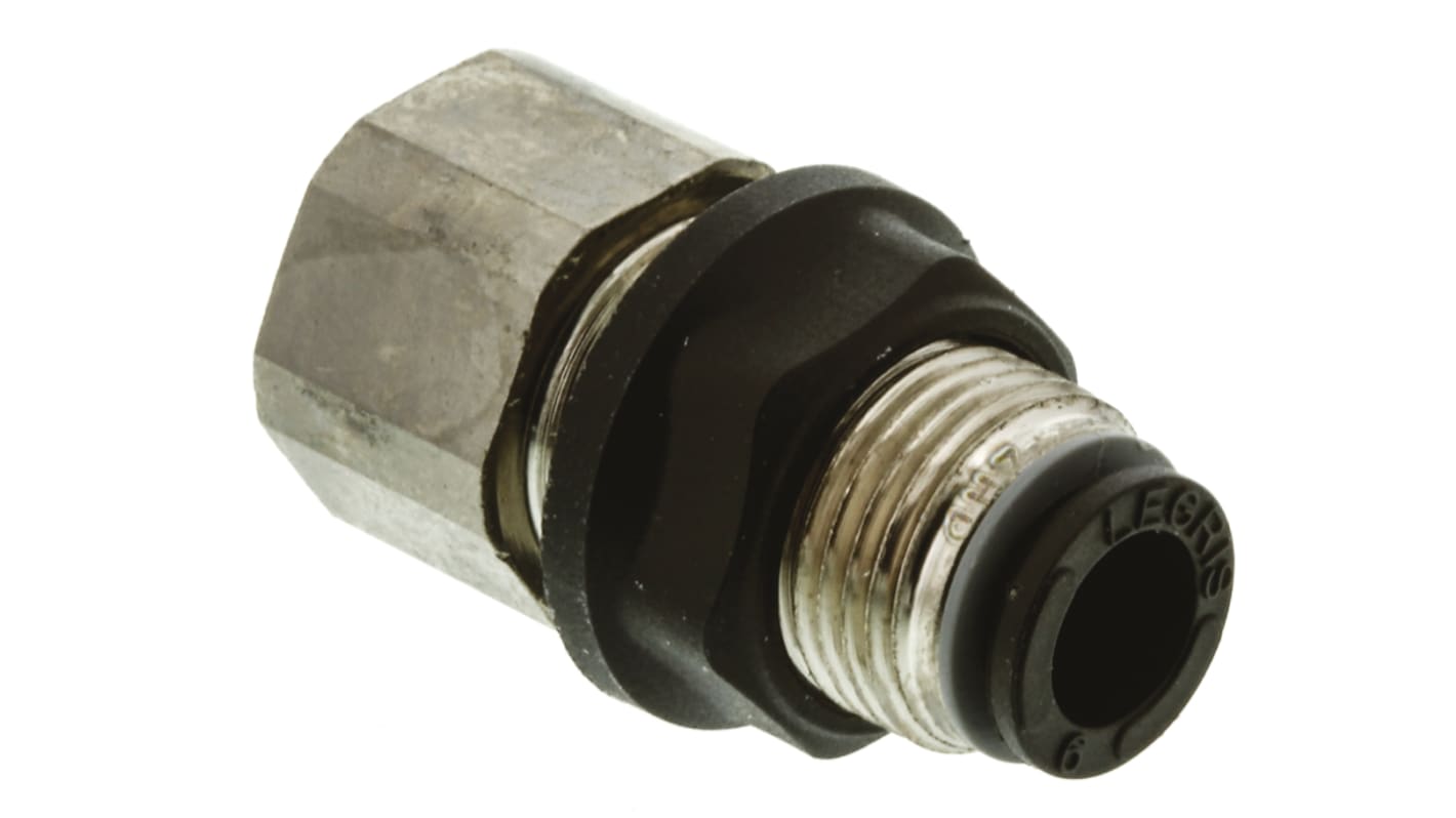 Legris LF3000 Series Bulkhead Threaded-to-Tube Adaptor, G 1/8 Female to Push In 6 mm, Threaded-to-Tube Connection Style