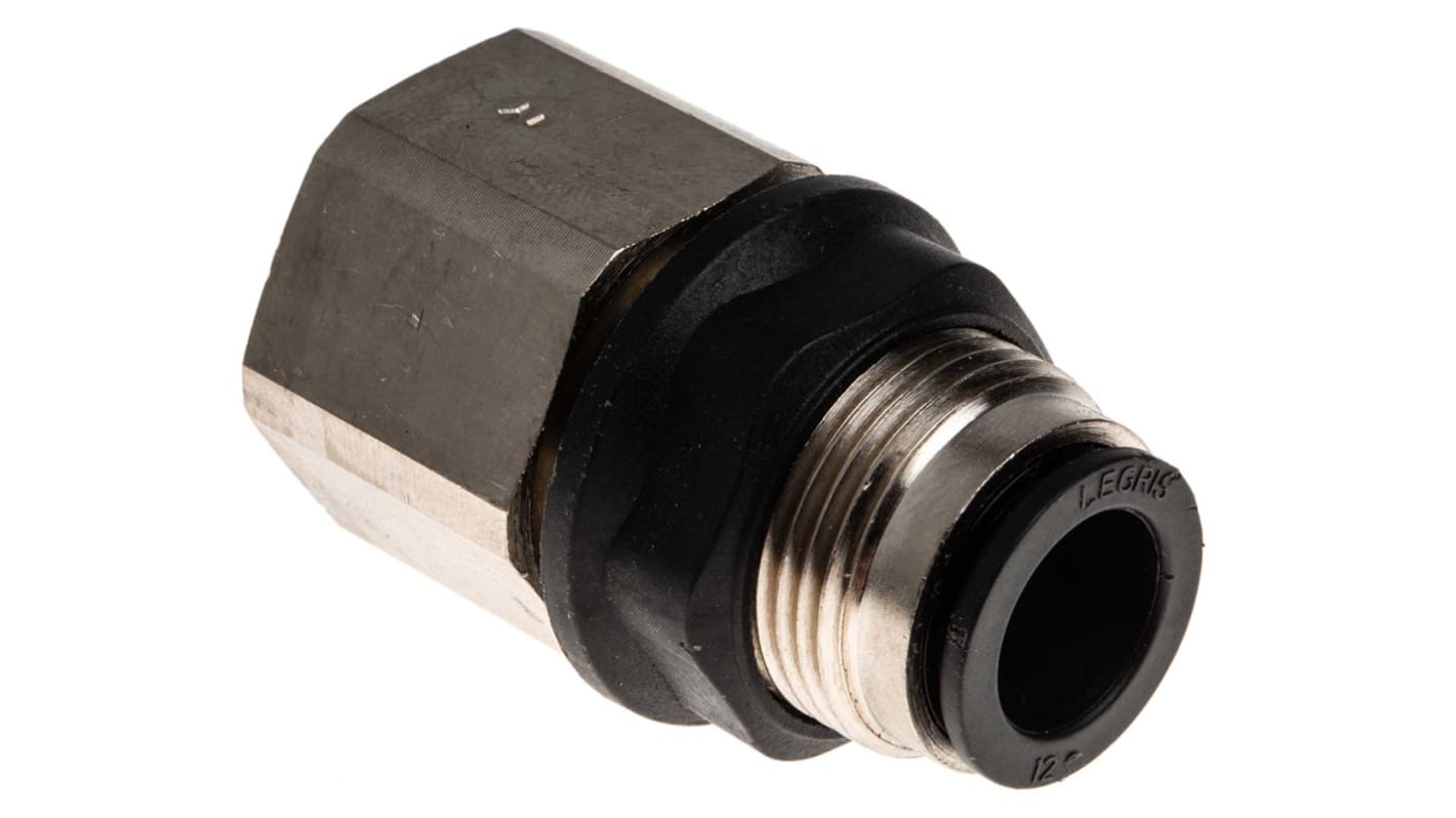 Legris LF3000 Series Bulkhead Threaded-to-Tube Adaptor, G 1/2 Female to Push In 12 mm, Threaded-to-Tube Connection Style