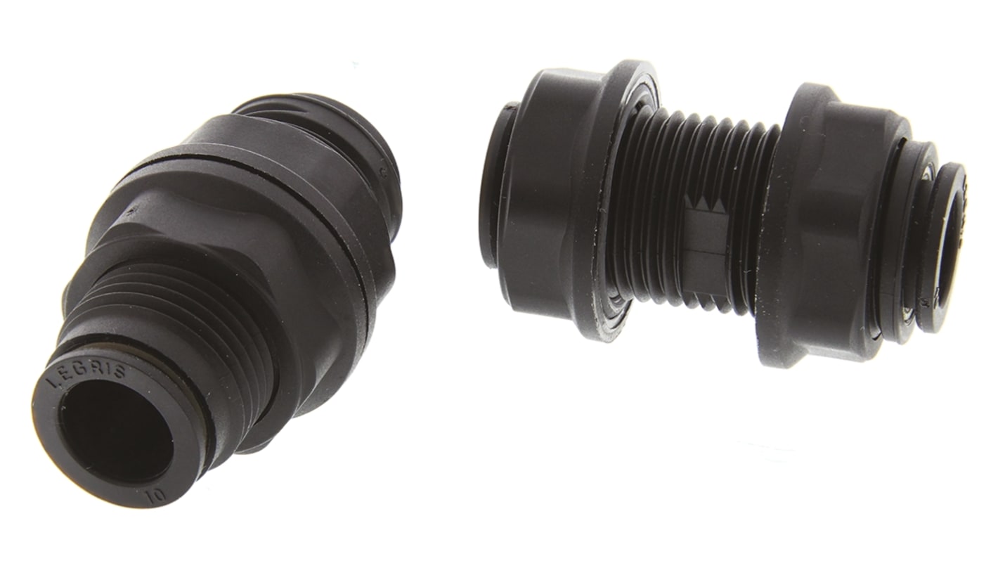 Legris LF3000 Series Bulkhead Tube-to-Tube Adaptor, Push In 10 mm to Push In 10 mm, Tube-to-Tube Connection Style